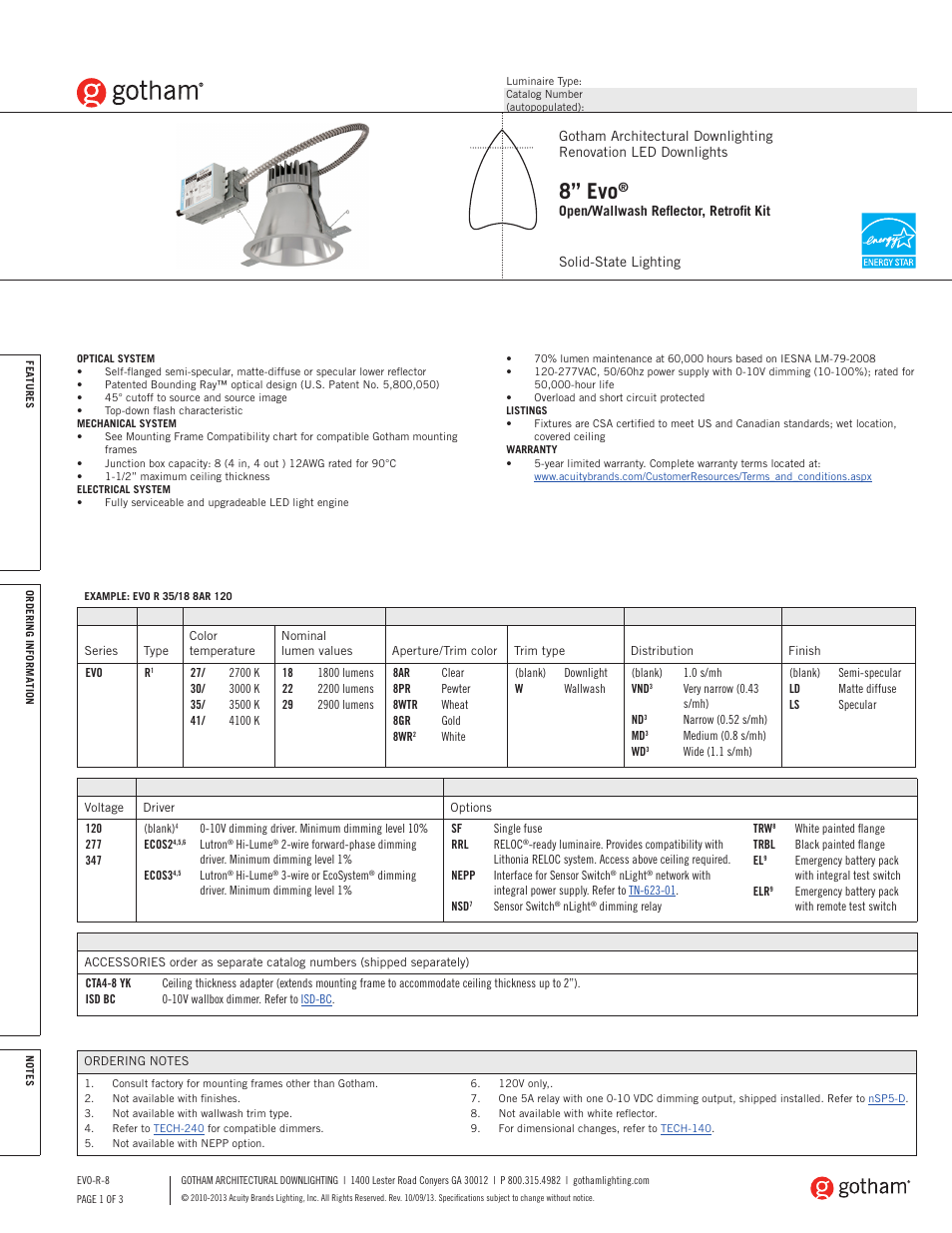 Gotham 8 Evo Open_Wallwash Reflector SpecSheet User Manual | 3 pages