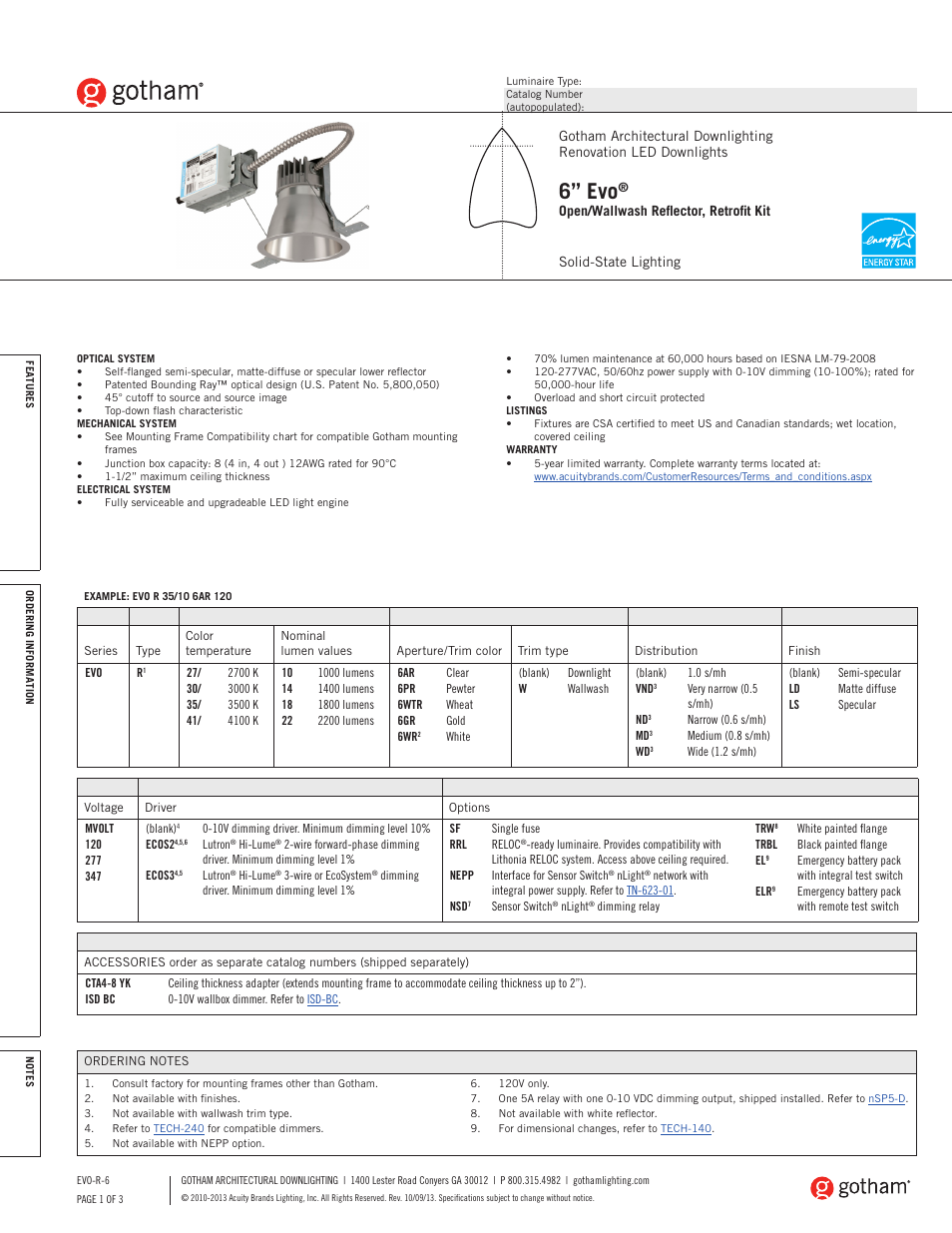 Gotham 6 Evo Open_Wallwash Reflector SpecSheet User Manual | 3 pages