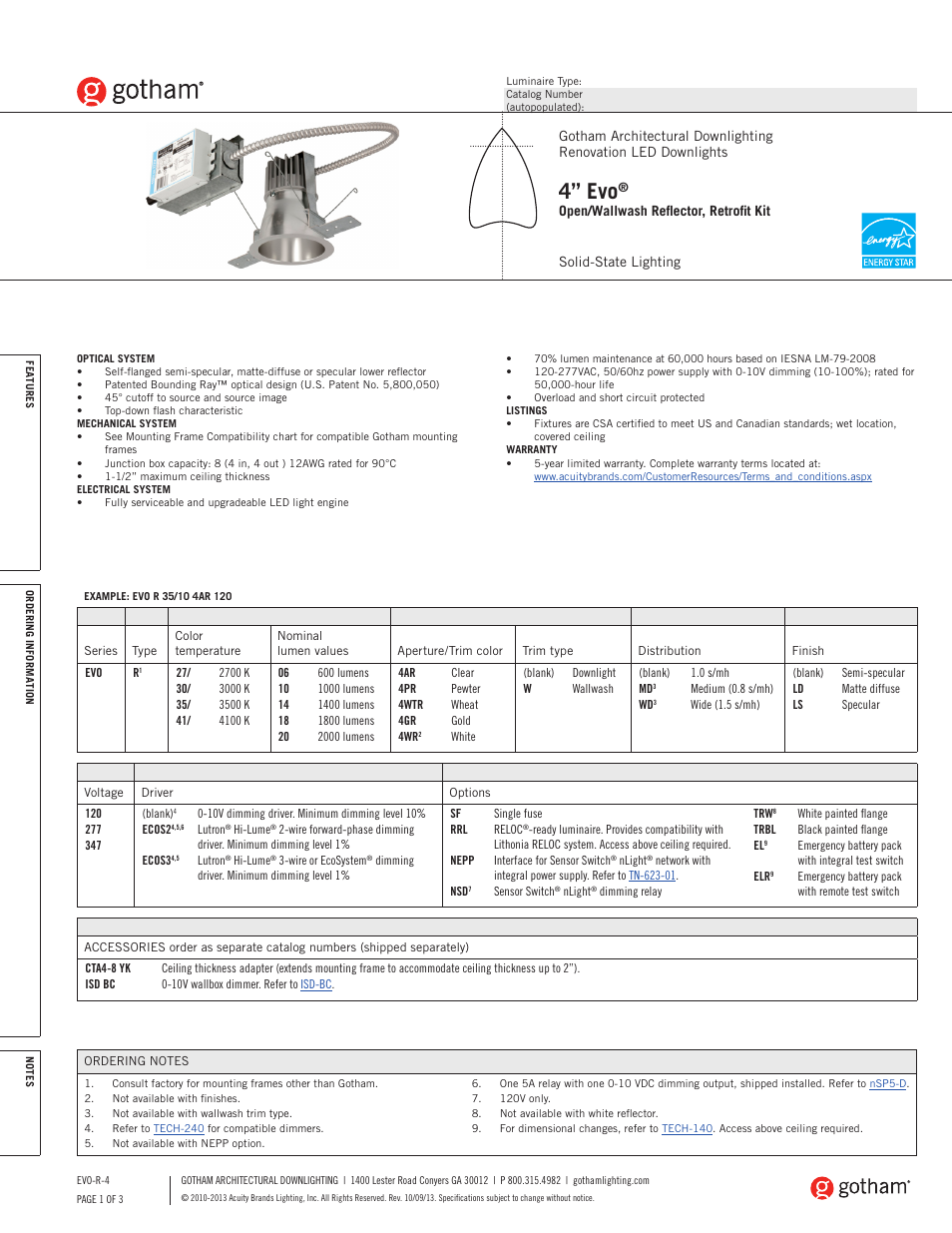 Gotham 4 Evo Open_Wallwash Reflector SpecSheet User Manual | 3 pages