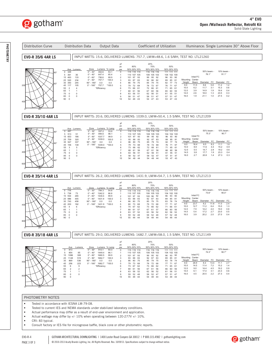 4” evo open /wallwash reflector, retrofit kit, Evo-r 35/6 4ar ls | Gotham 4 Evo Open_Wallwash Reflector SpecSheet User Manual | Page 3 / 3
