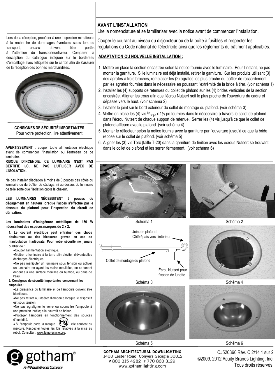 Conserver ces instructions, Séries vr et gvrt, Lightshield | Gotham GVRT Lightshield User Manual | Page 5 / 6