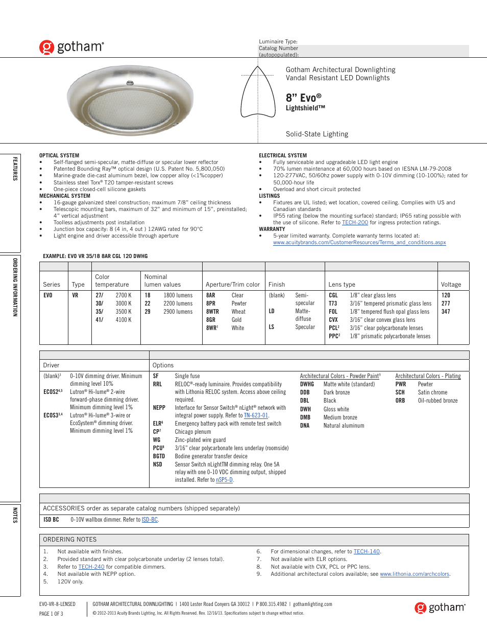 Gotham 8 Evo Lightshield SpecSheet User Manual | 3 pages