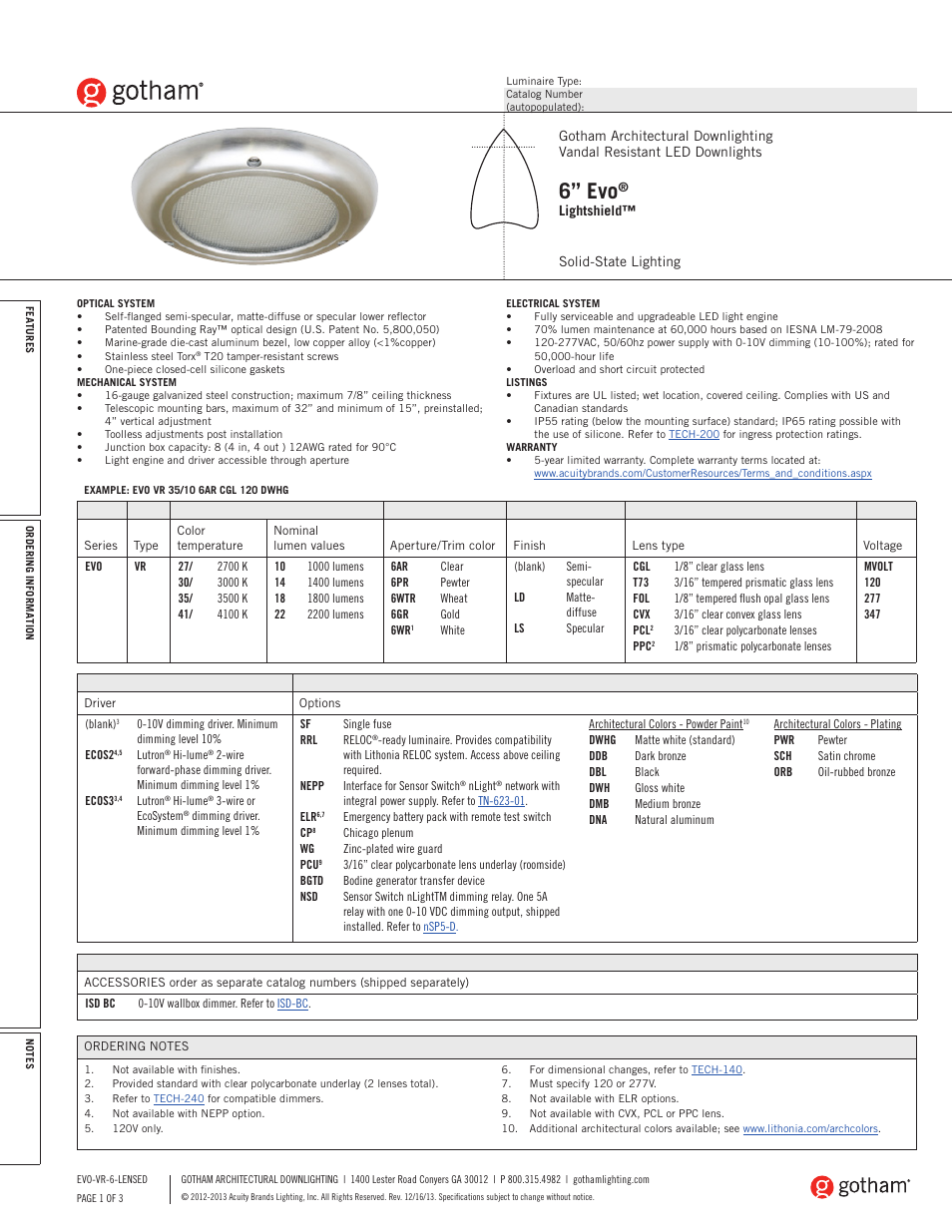 Gotham 6 Evo Lightshield SpecSheet User Manual | 3 pages