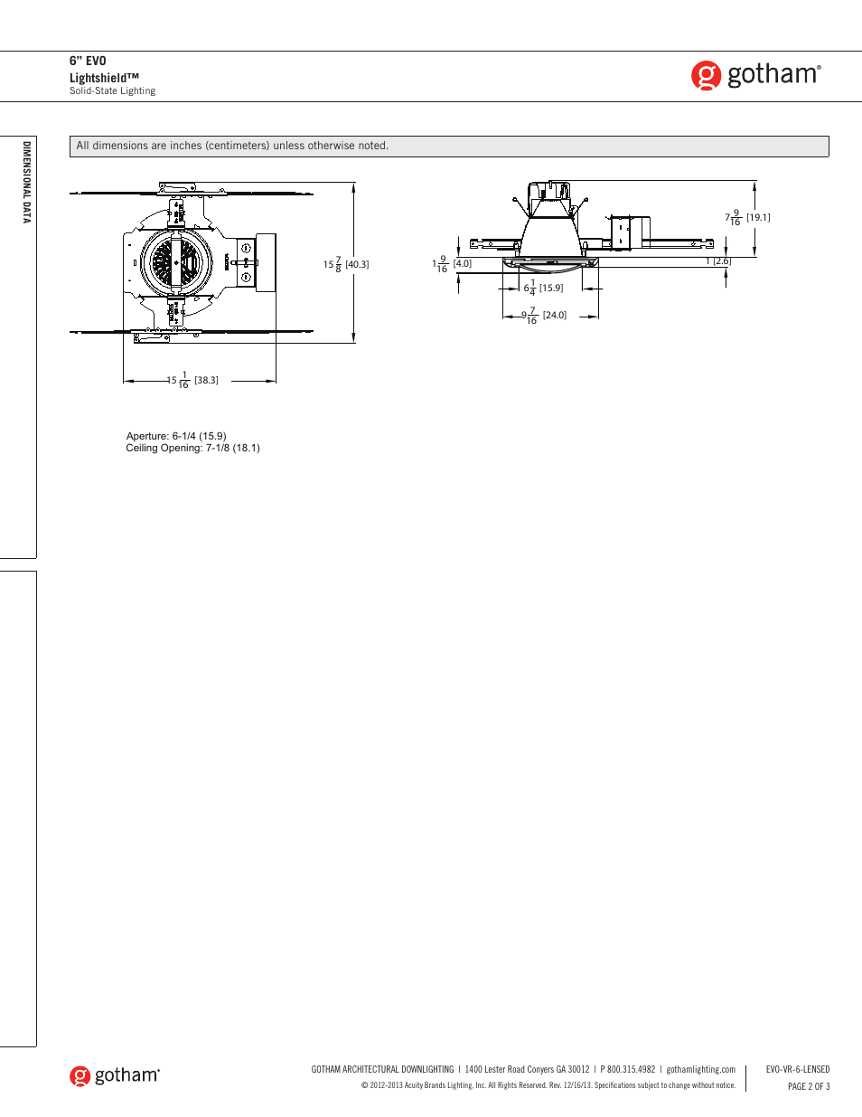 Gotham 6 Evo Lightshield SpecSheet User Manual | Page 2 / 3