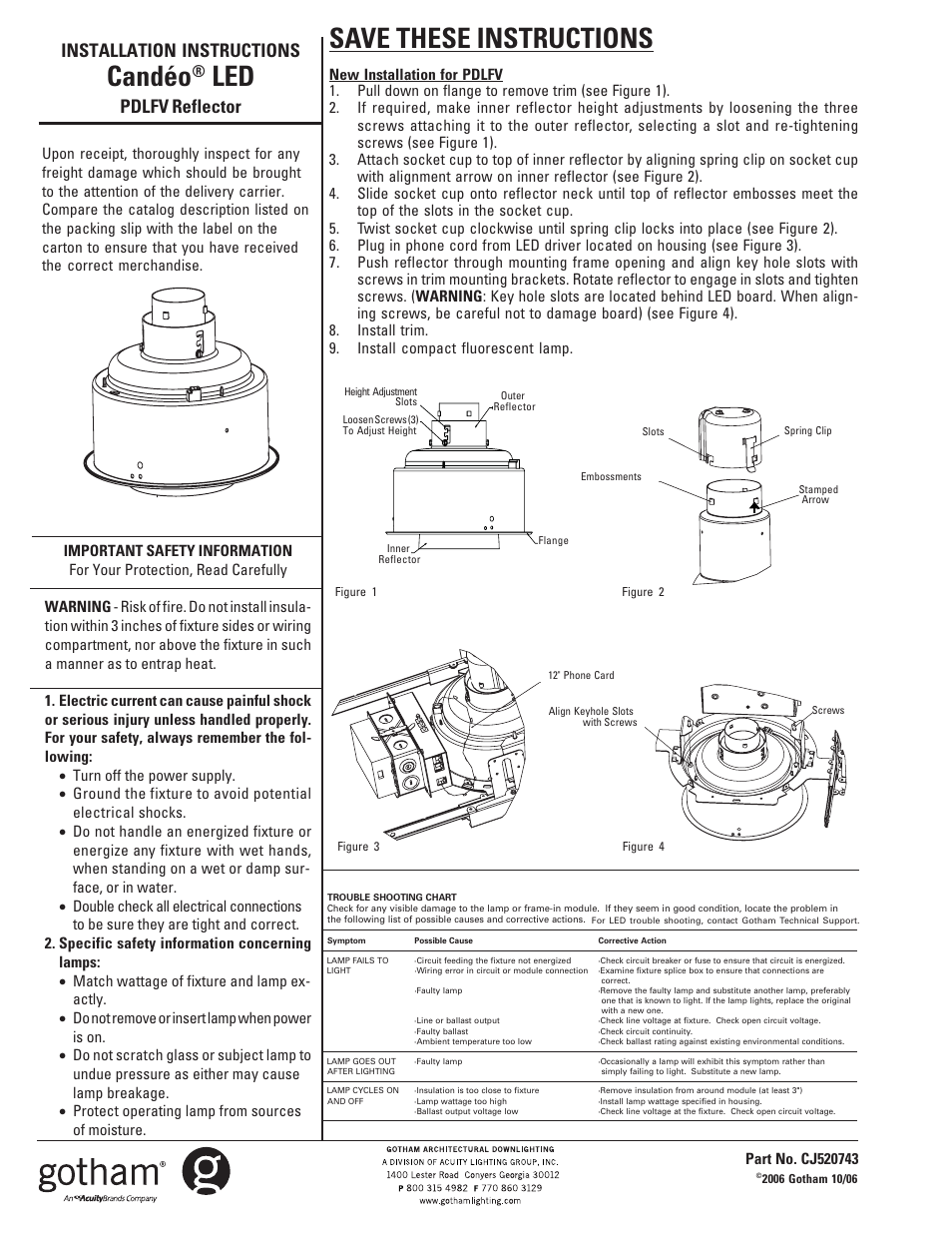 Gotham Candéo LED PDLFV Reflector User Manual | 1 page