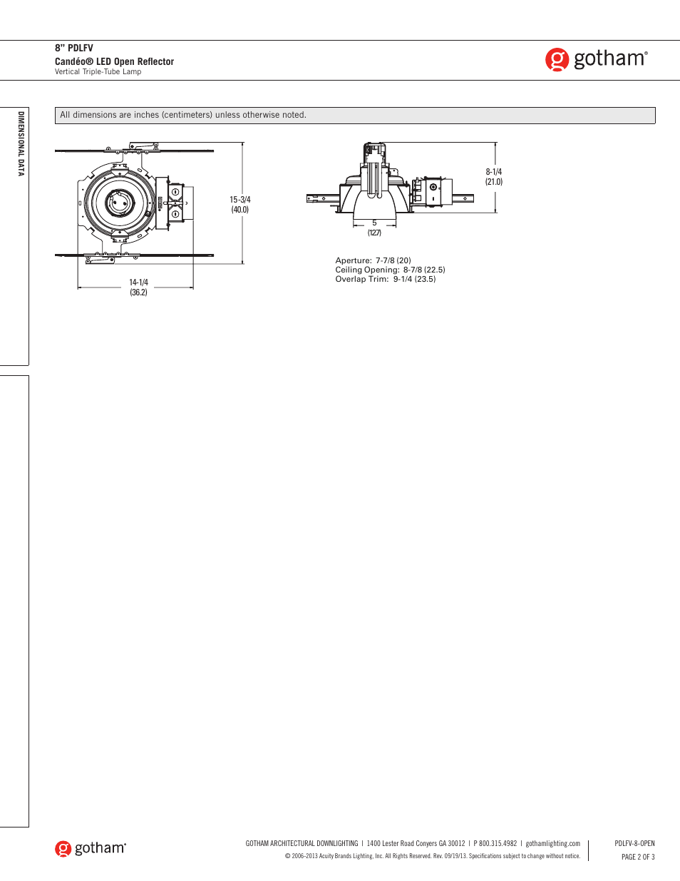 Gotham 8 PDLFV Candéo LED Open Reflector SpecSheet User Manual | Page 2 / 3