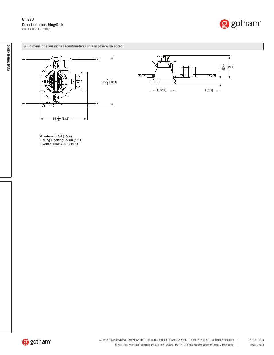 Gotham 6 Evo Drop Luminous Ring_Disk SpecSheet User Manual | Page 2 / 3