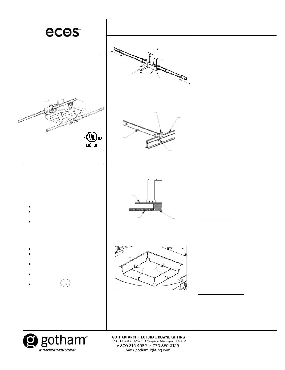 Gotham Ecos 4 & 6 Square Wallwash Housing User Manual | 2 pages