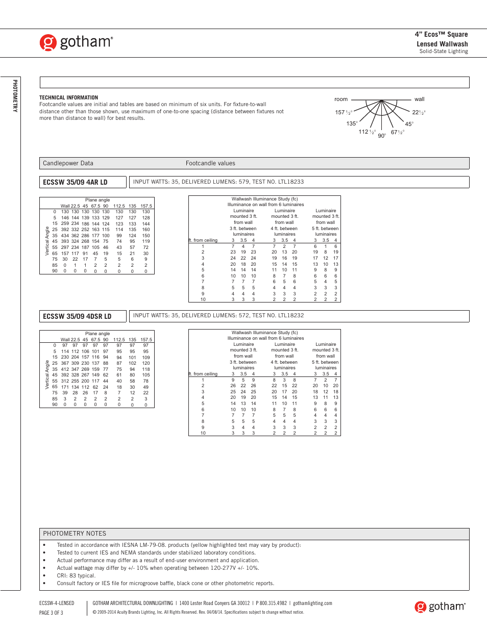 4” ecos™ square lensed wallwash | Gotham Ecos 4 Square Lensed Wallwash SpecSheet User Manual | Page 3 / 3