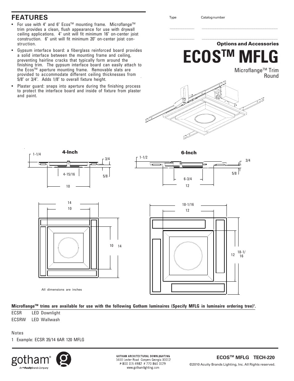 Gotham Ecos MFLG MicroflangeTM Trim Round User Manual | 1 page