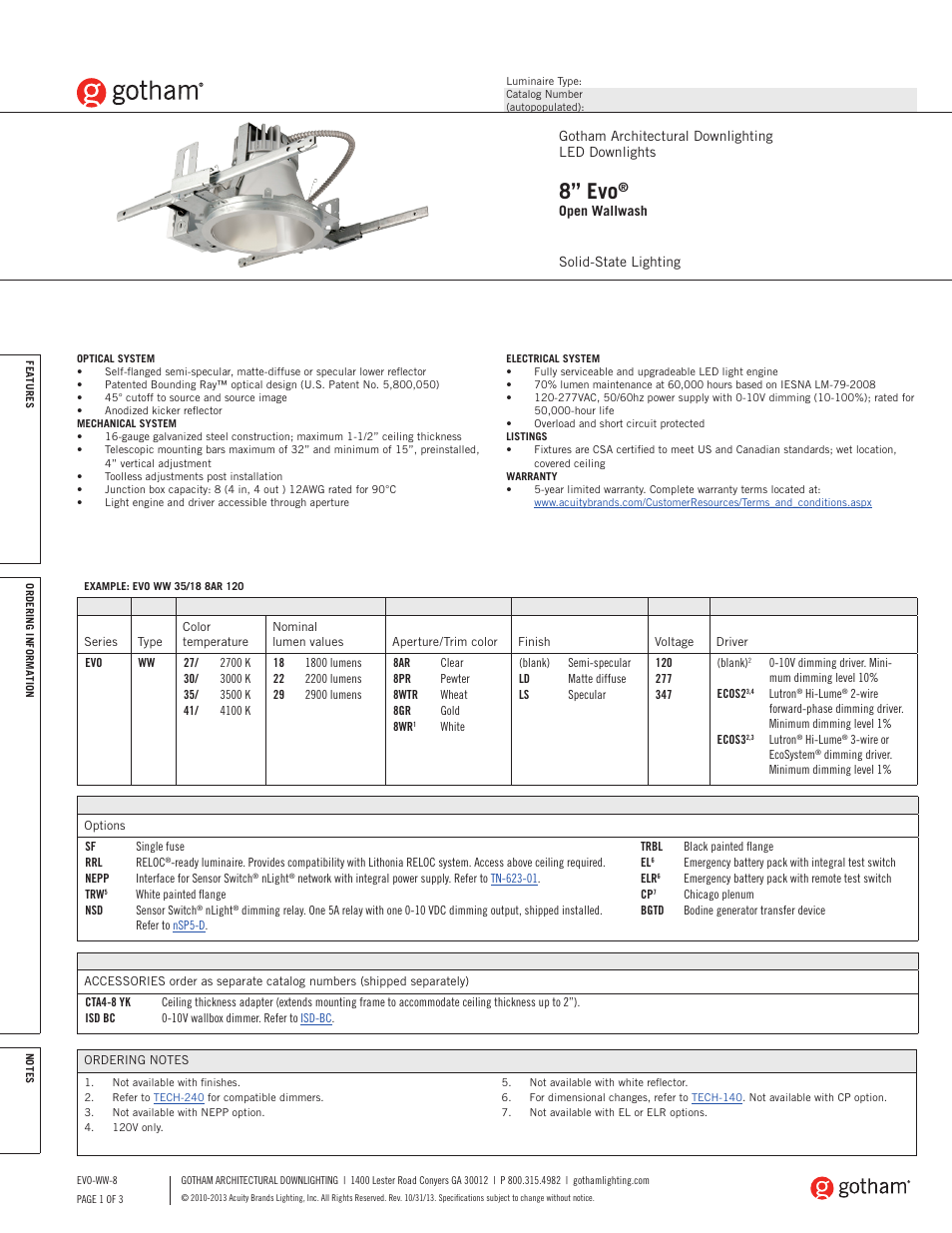 Gotham 8 Evo Open Wallwash SpecSheet User Manual | 3 pages