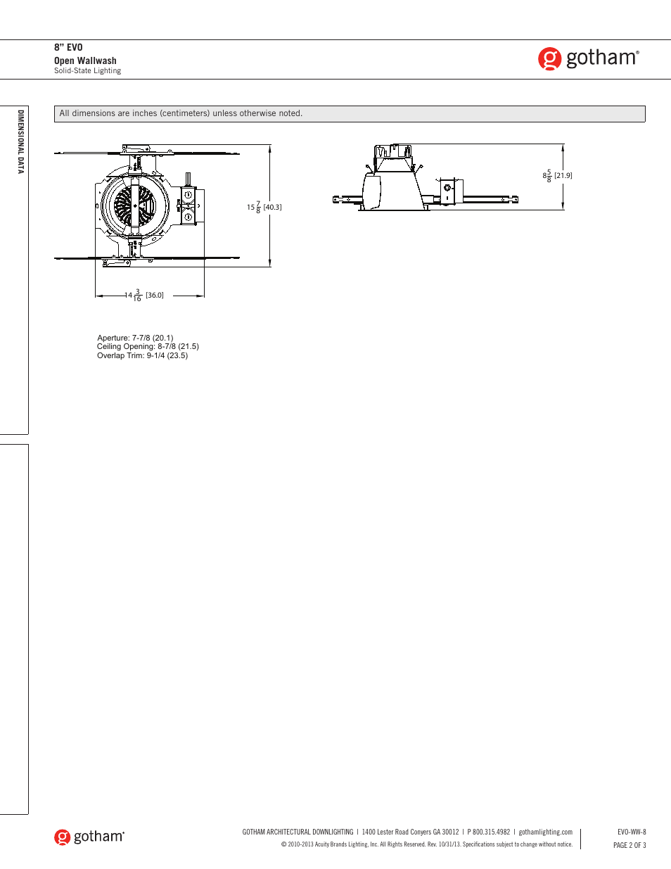 8” evo open wallwash | Gotham 8 Evo Open Wallwash SpecSheet User Manual | Page 2 / 3