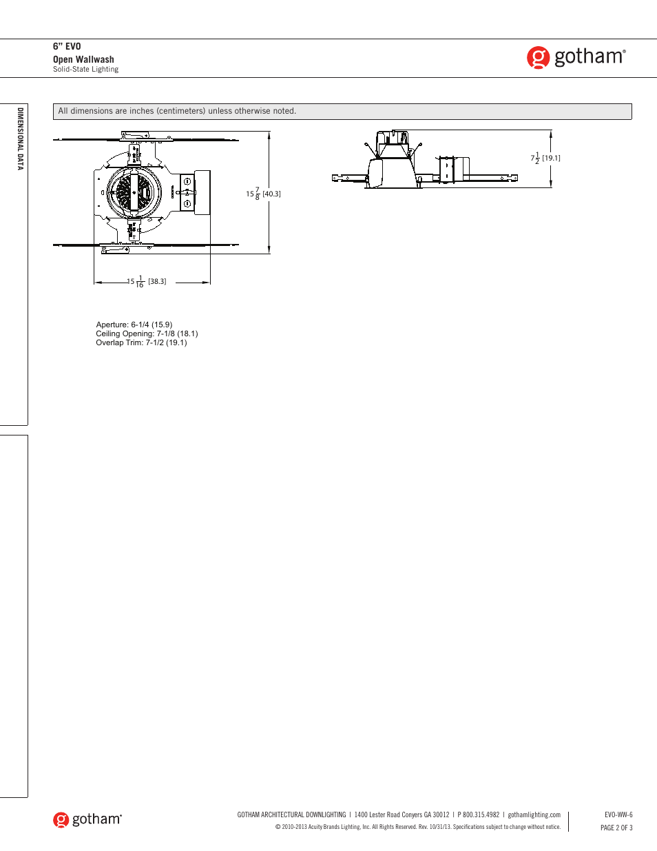 6” evo open wallwash | Gotham 6 Evo Open Wallwash SpecSheet User Manual | Page 2 / 3