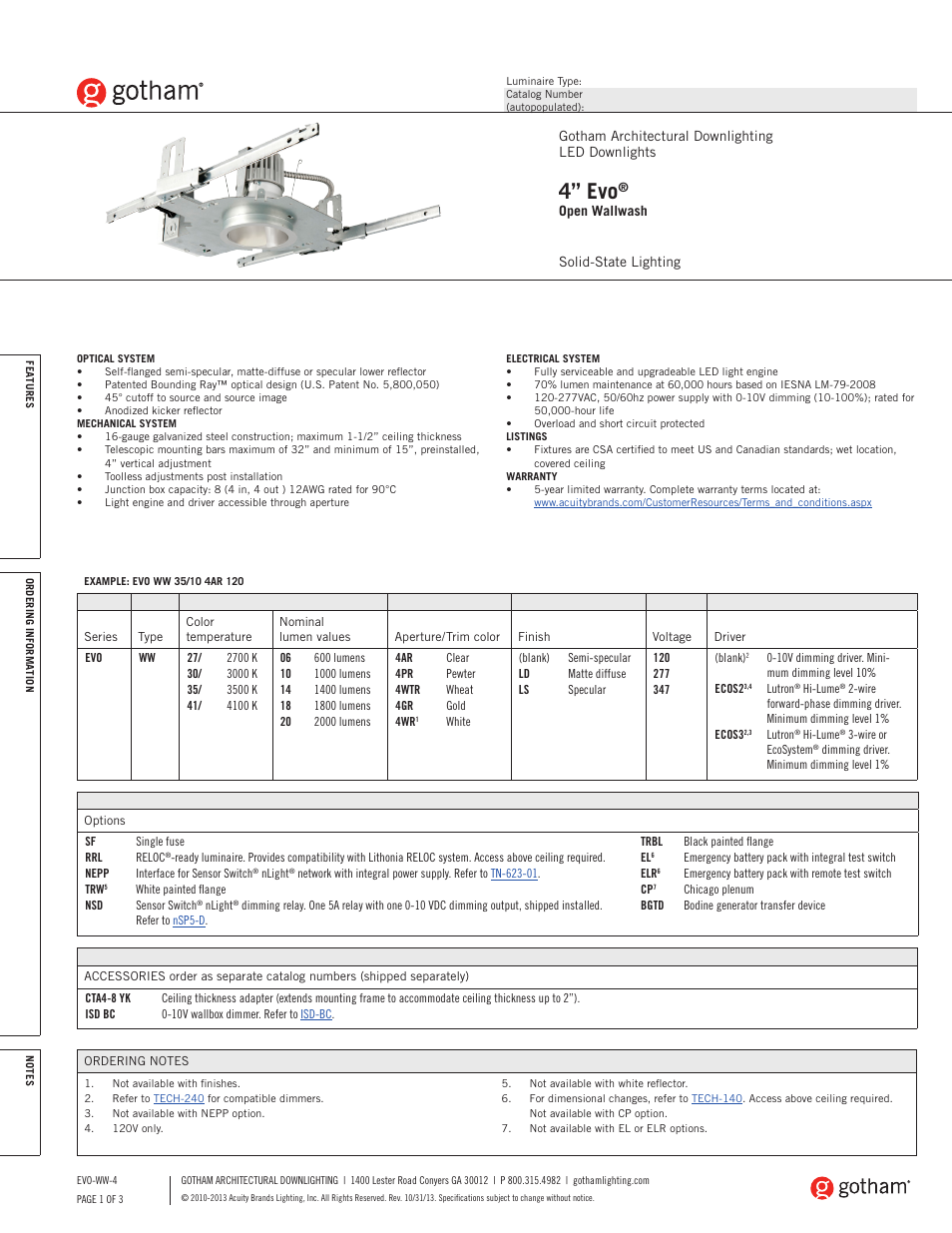 Gotham 4 Evo Open Wallwash SpecSheet User Manual | 3 pages