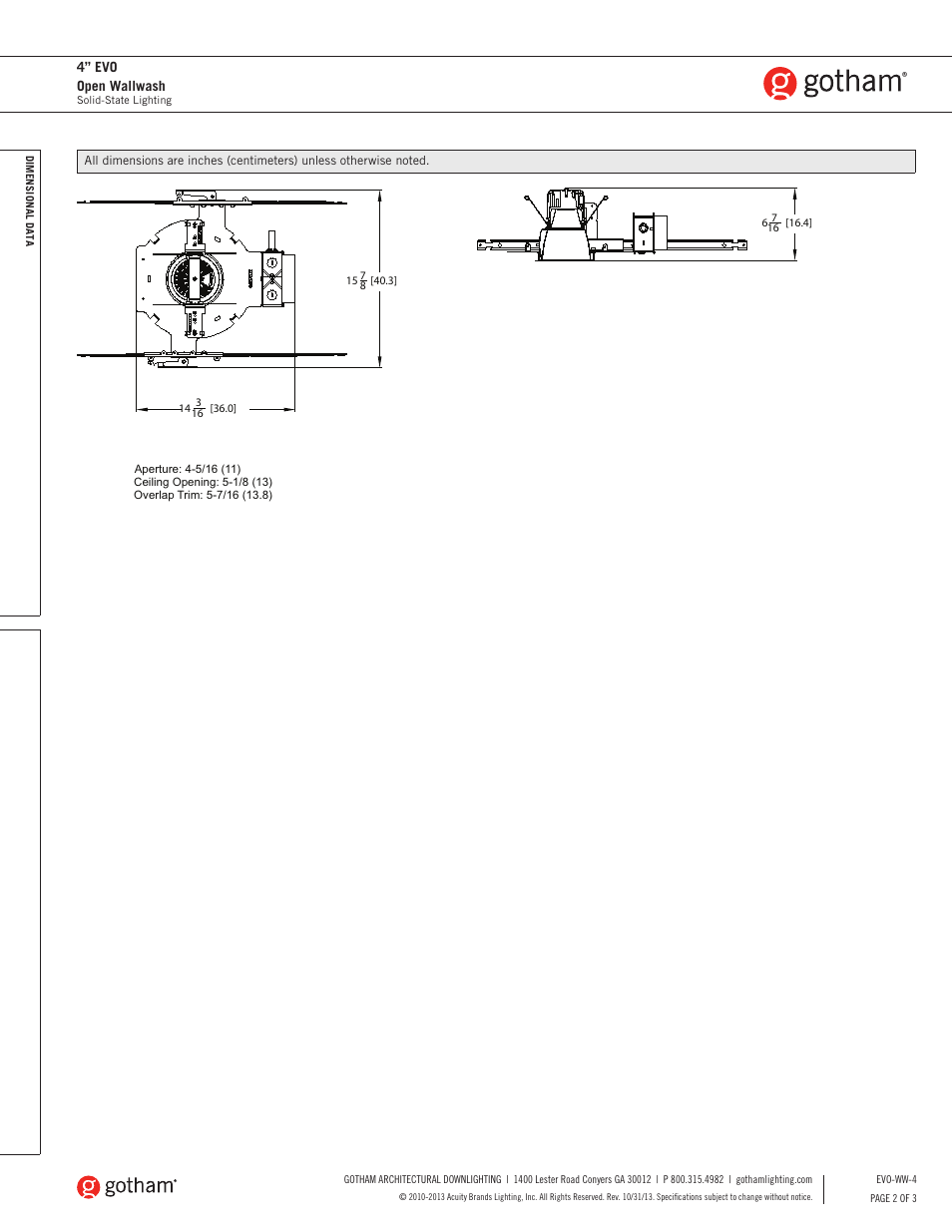 4” evo open wallwash | Gotham 4 Evo Open Wallwash SpecSheet User Manual | Page 2 / 3