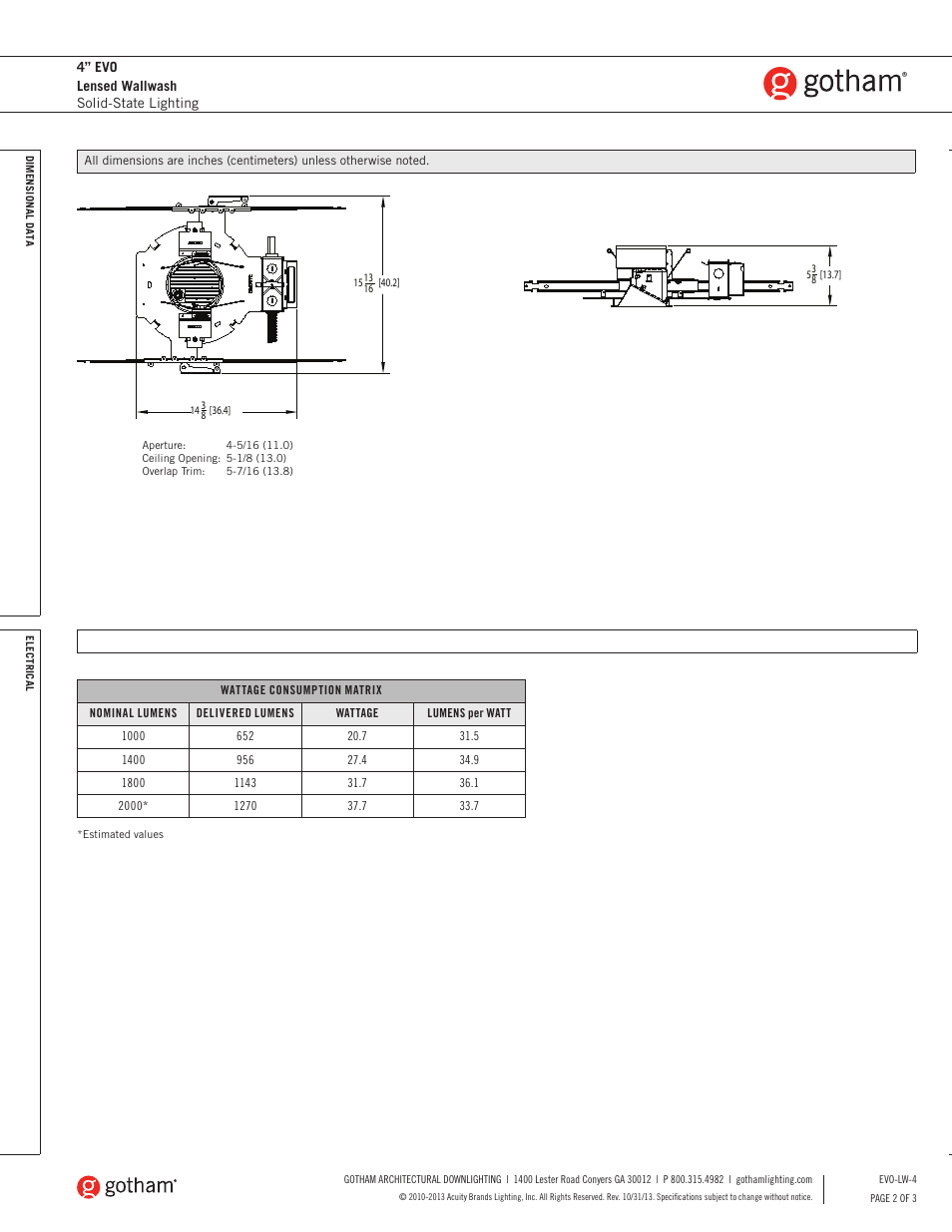 Gotham 4 Evo Lensed Wallwash SpecSheet User Manual | Page 2 / 3