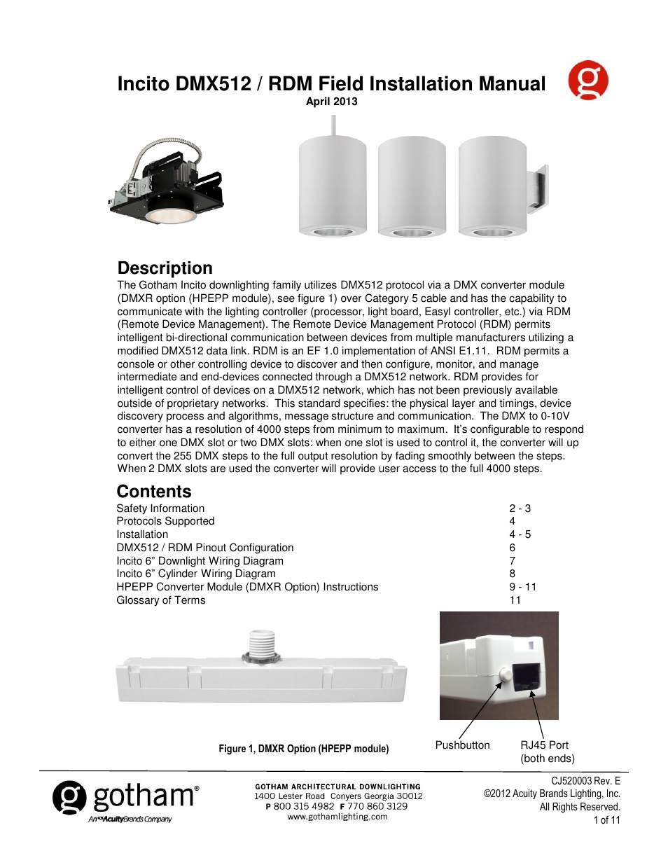 Gotham Incito DMX512_RDM Field Rev. E User Manual | 11 pages