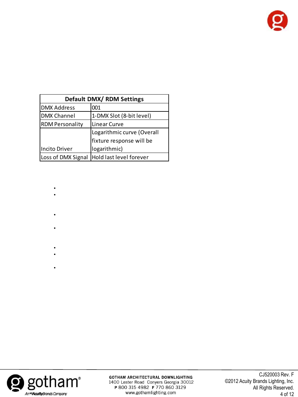 Protocols supported, Installation | Gotham Incito DMX512_RDM Field Rev. F User Manual | Page 4 / 12