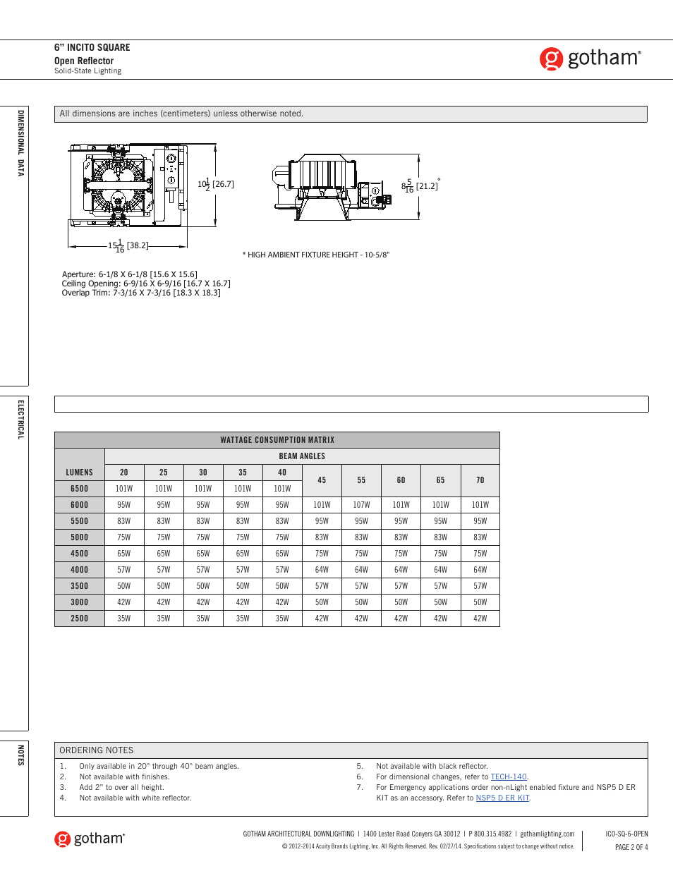 Gotham 6 Incito Square Open Downlight SpecSheet User Manual | Page 2 / 4