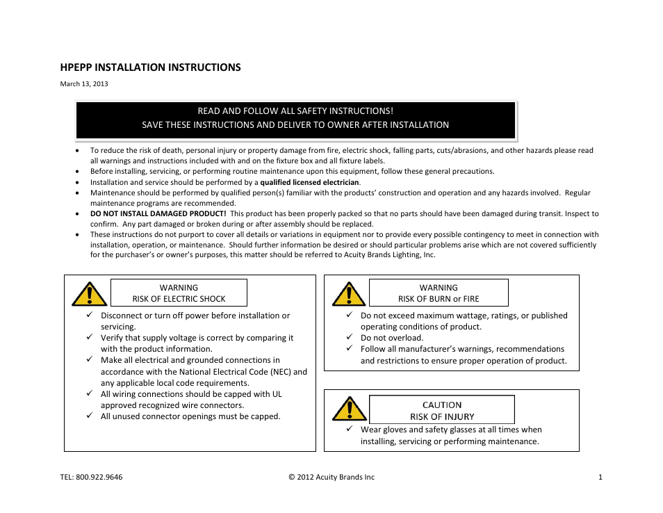 Gotham HPEPP User Manual | 8 pages