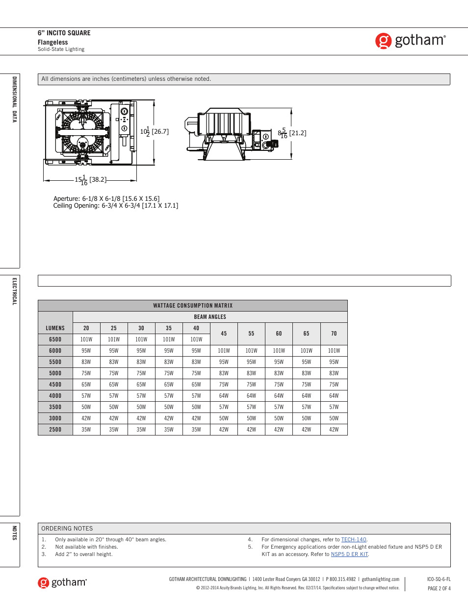 Gotham 6 Incito Square Flangeless SpecSheet User Manual | Page 2 / 4