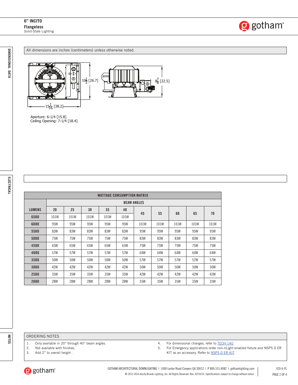 Gotham 6 Incito Flangeless SpecSheet User Manual | Page 2 / 4