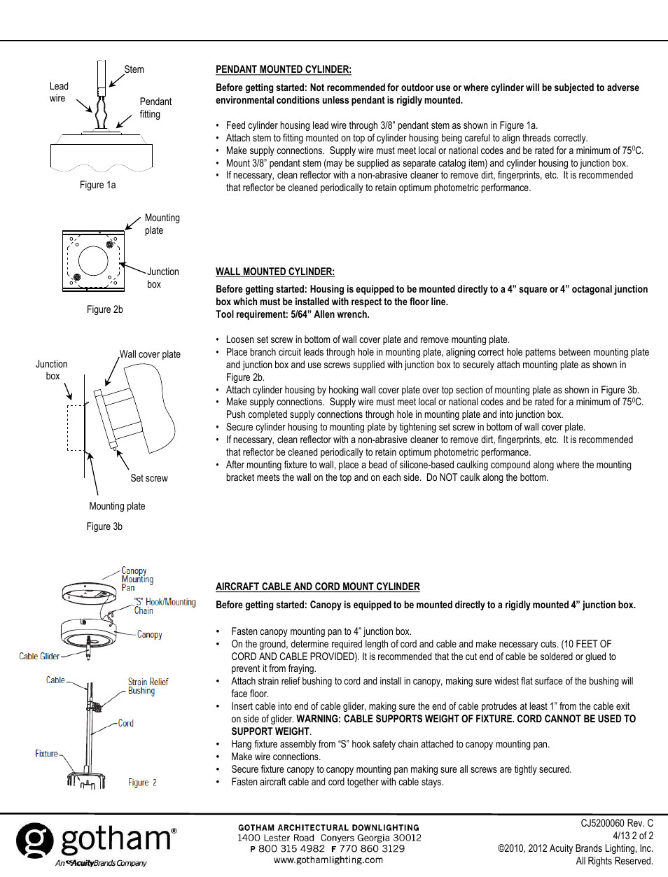Save these instructions | Gotham ICO-CYL Cylinder Rev. C User Manual | Page 2 / 2