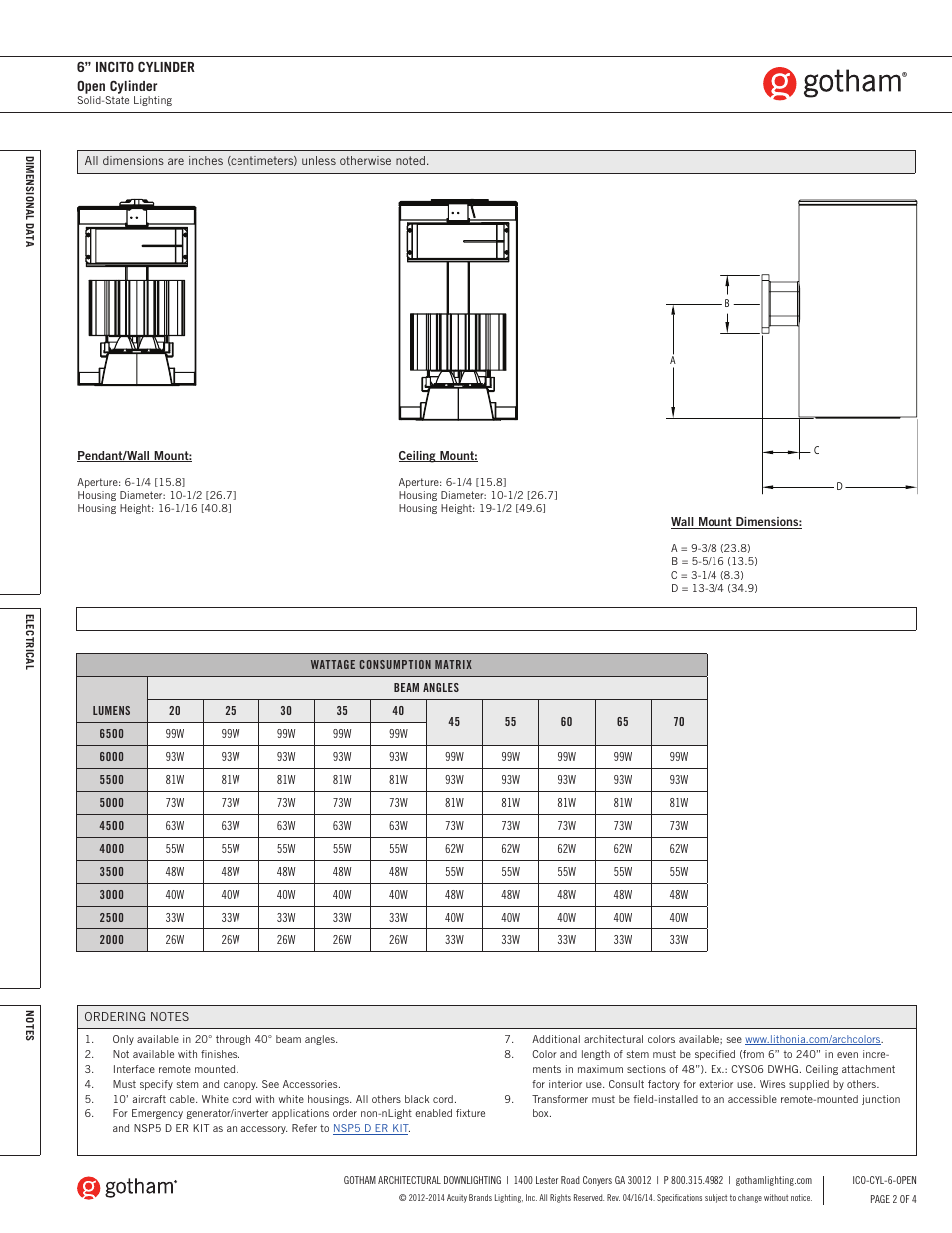 Gotham 6 Incito Cylinder SpecSheet User Manual | Page 2 / 4