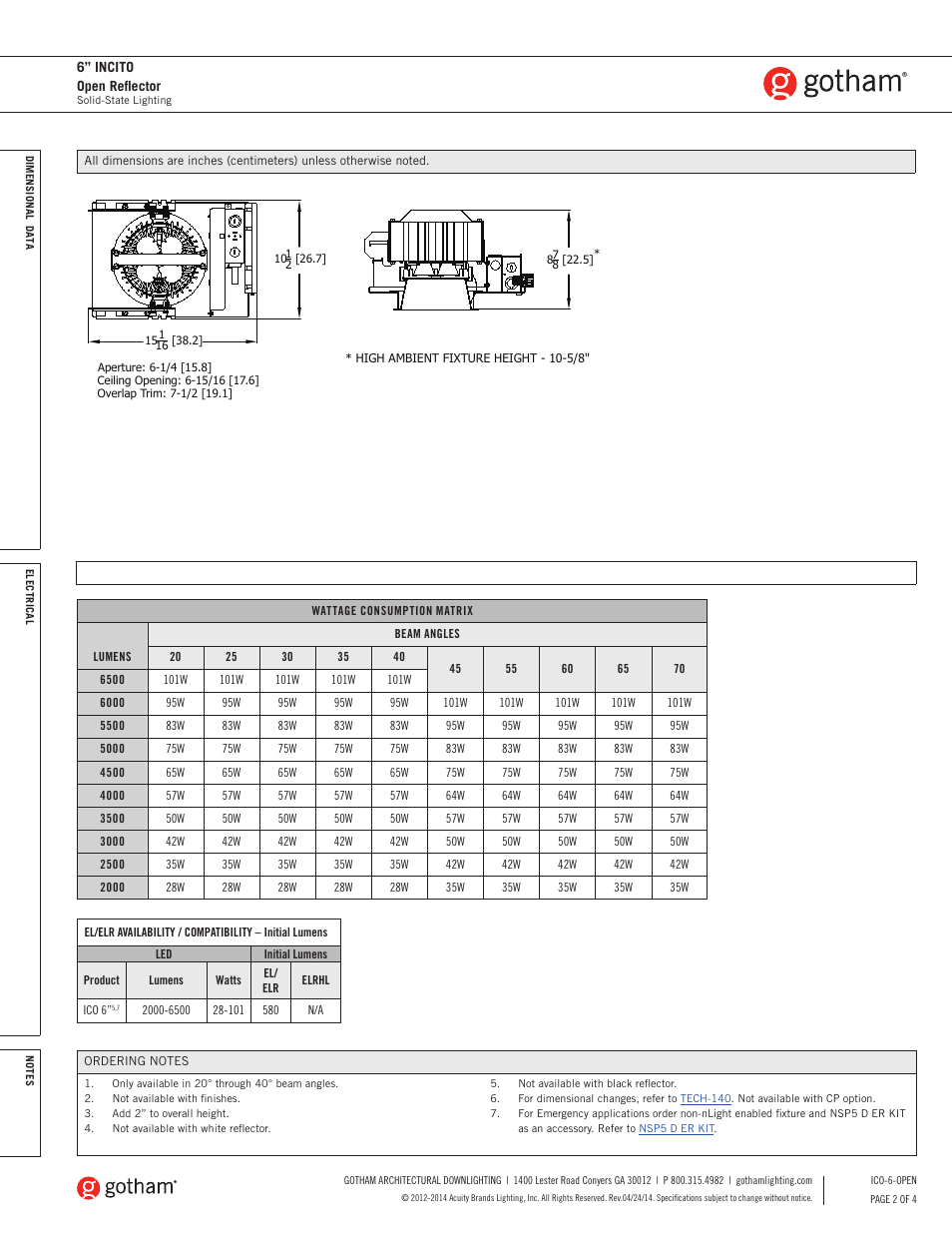 Gotham 6 Incito Open Downlight SpecSheet User Manual | Page 2 / 4