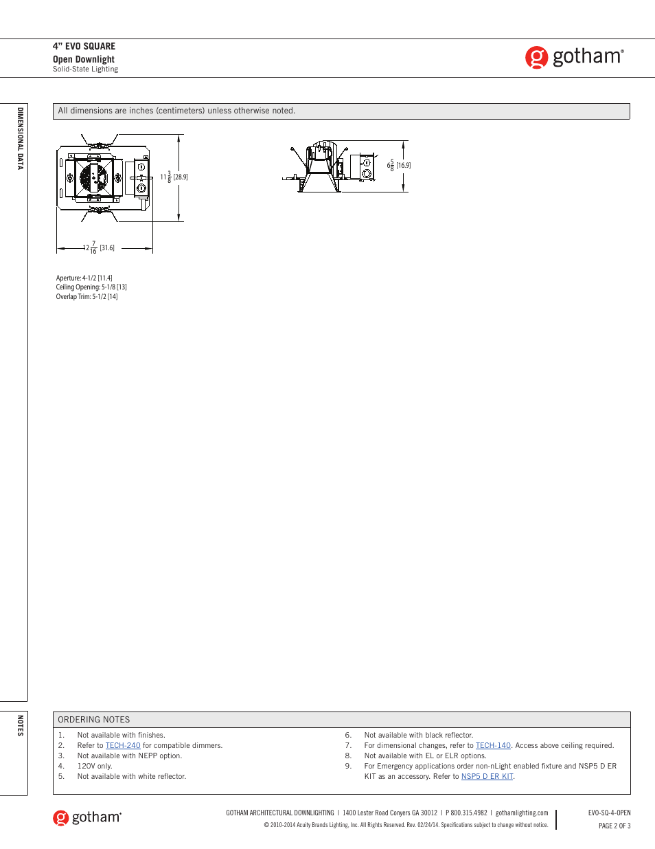 4” evo square open downlight | Gotham 4 Evo Square Open Downlight SpecSheet User Manual | Page 2 / 3