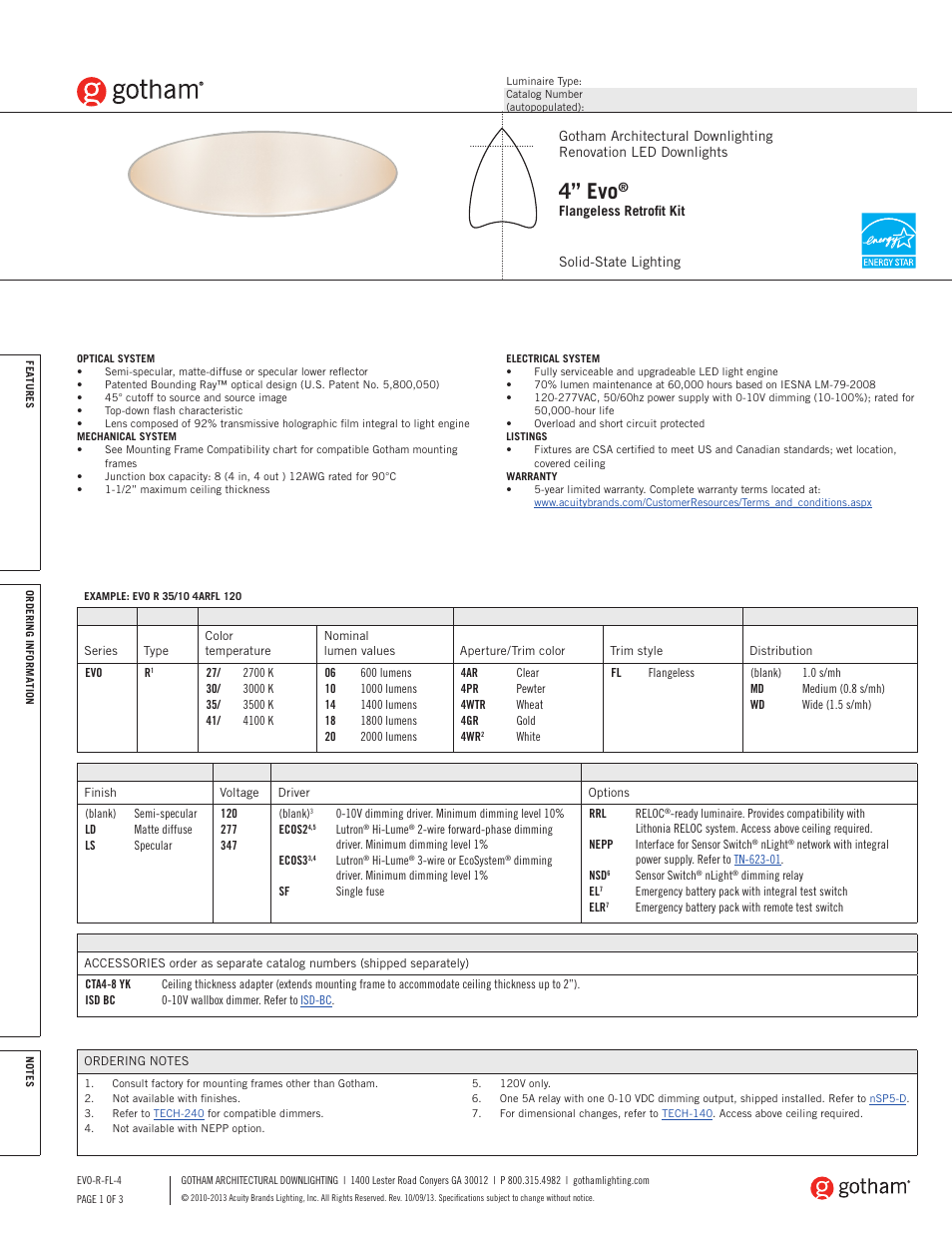 Gotham 4 Evo Flangeless Retrofit Kit SpecSheet User Manual | 3 pages