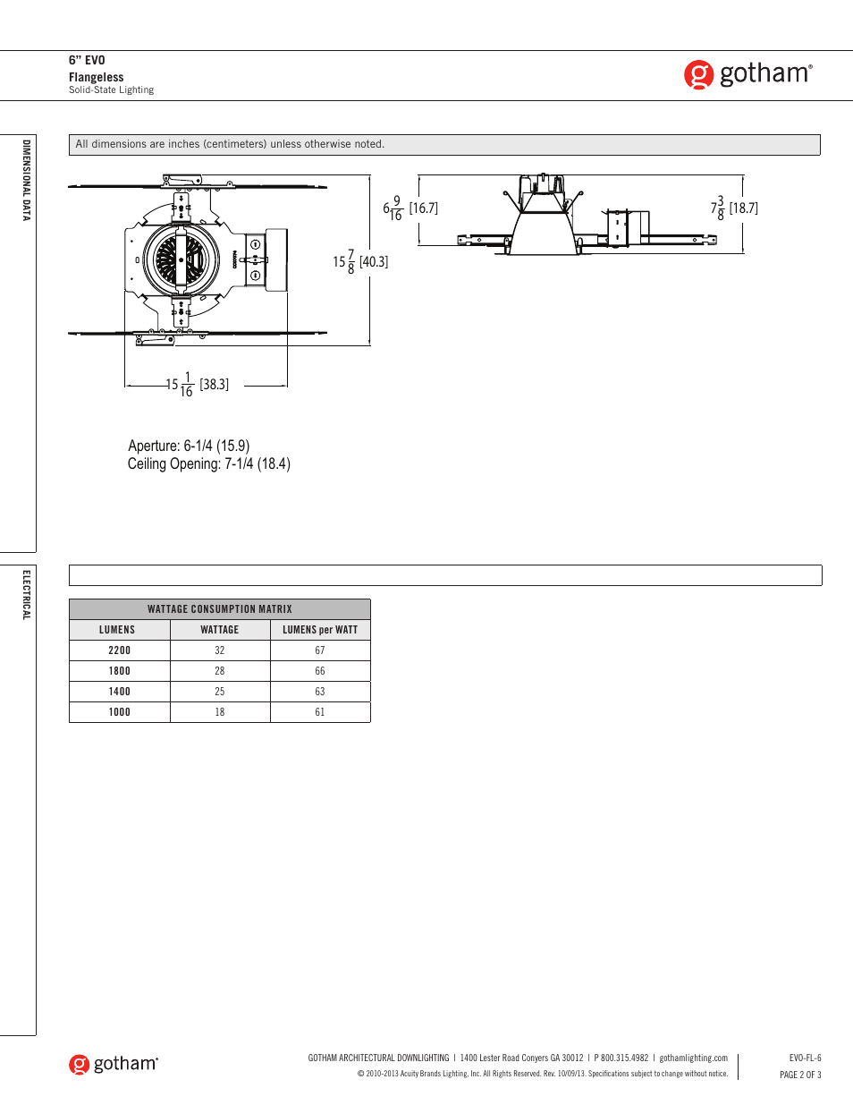 Gotham 6 Evo Flangeless SpecSheet User Manual | Page 2 / 3