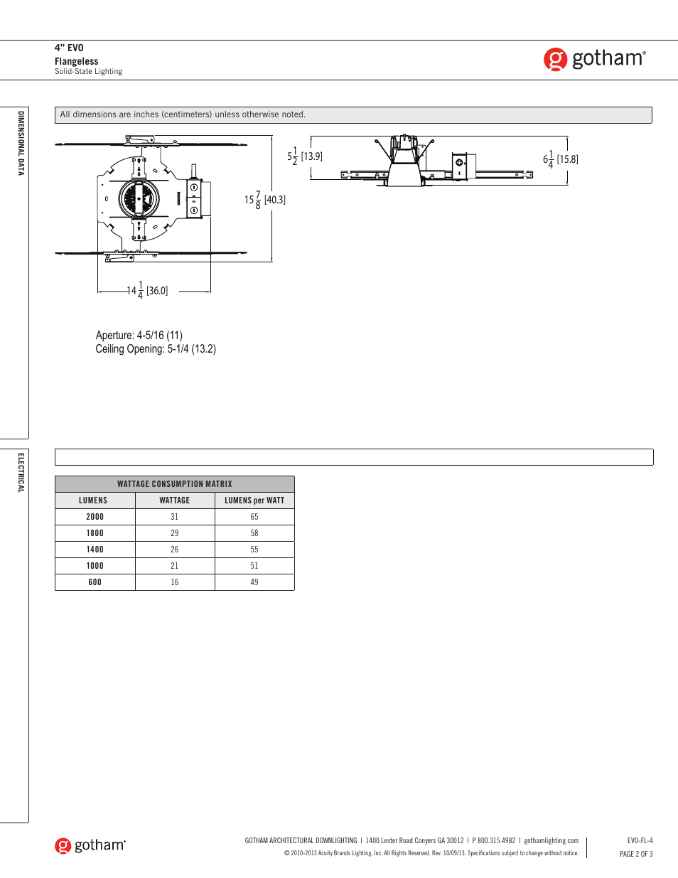 Gotham 4 Evo Flangeless SpecSheet User Manual | Page 2 / 3