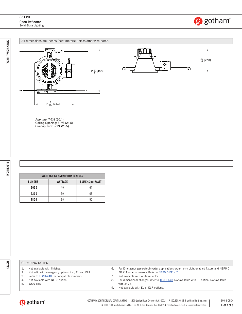Gotham 8 Evo Open Reflector SpecSheet User Manual | Page 2 / 3