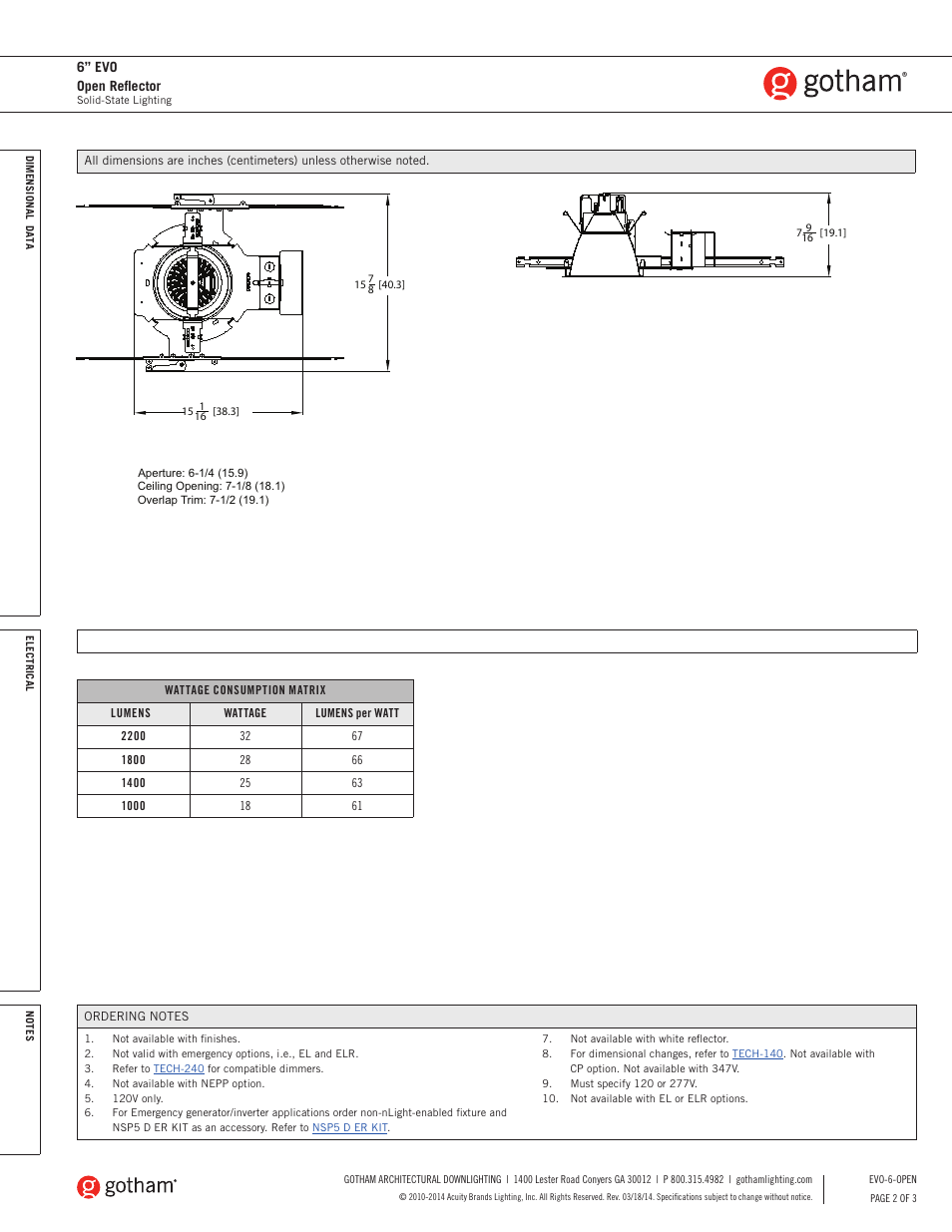Gotham 6 Evo Open Reflector SpecSheet User Manual | Page 2 / 3