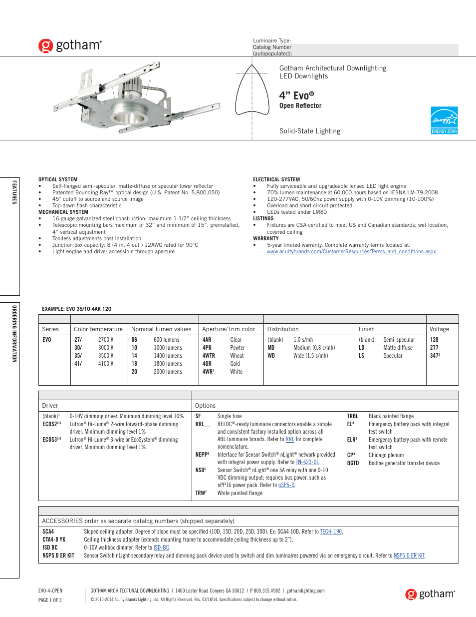 Gotham 4 Evo Open Reflector SpecSheet User Manual | 3 pages