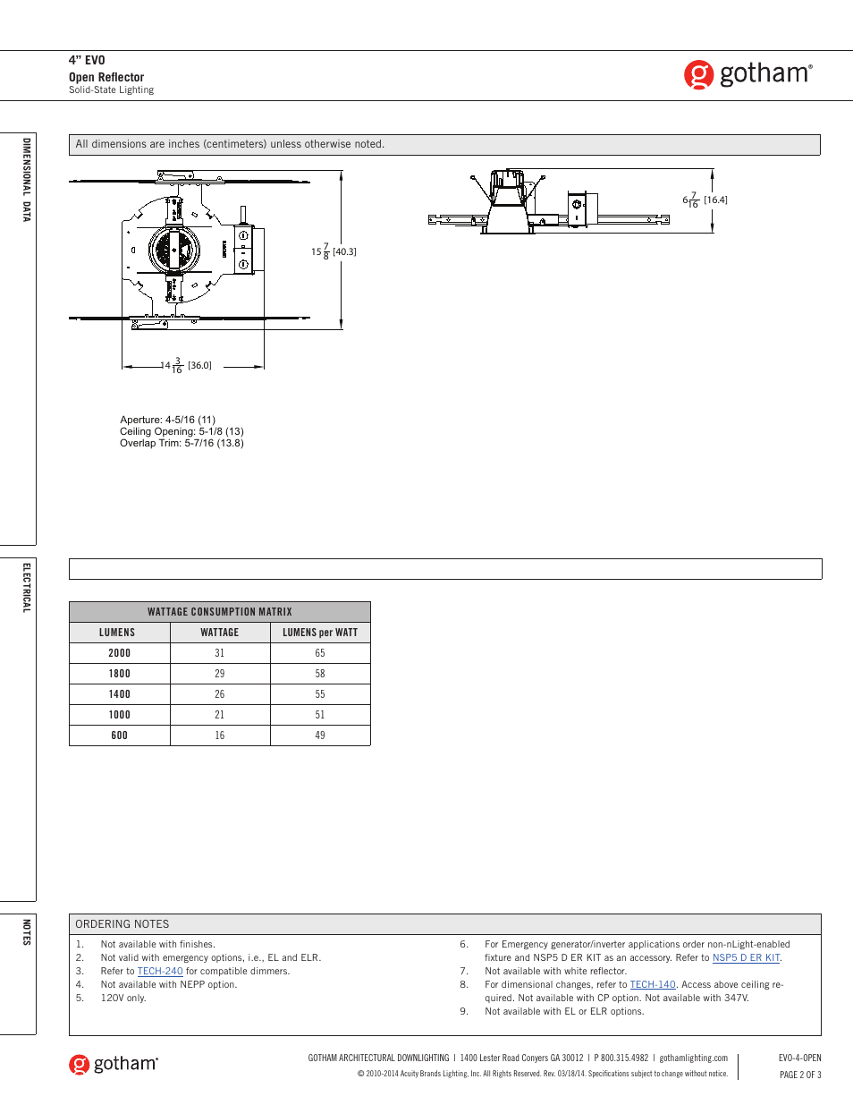 Gotham 4 Evo Open Reflector SpecSheet User Manual | Page 2 / 3