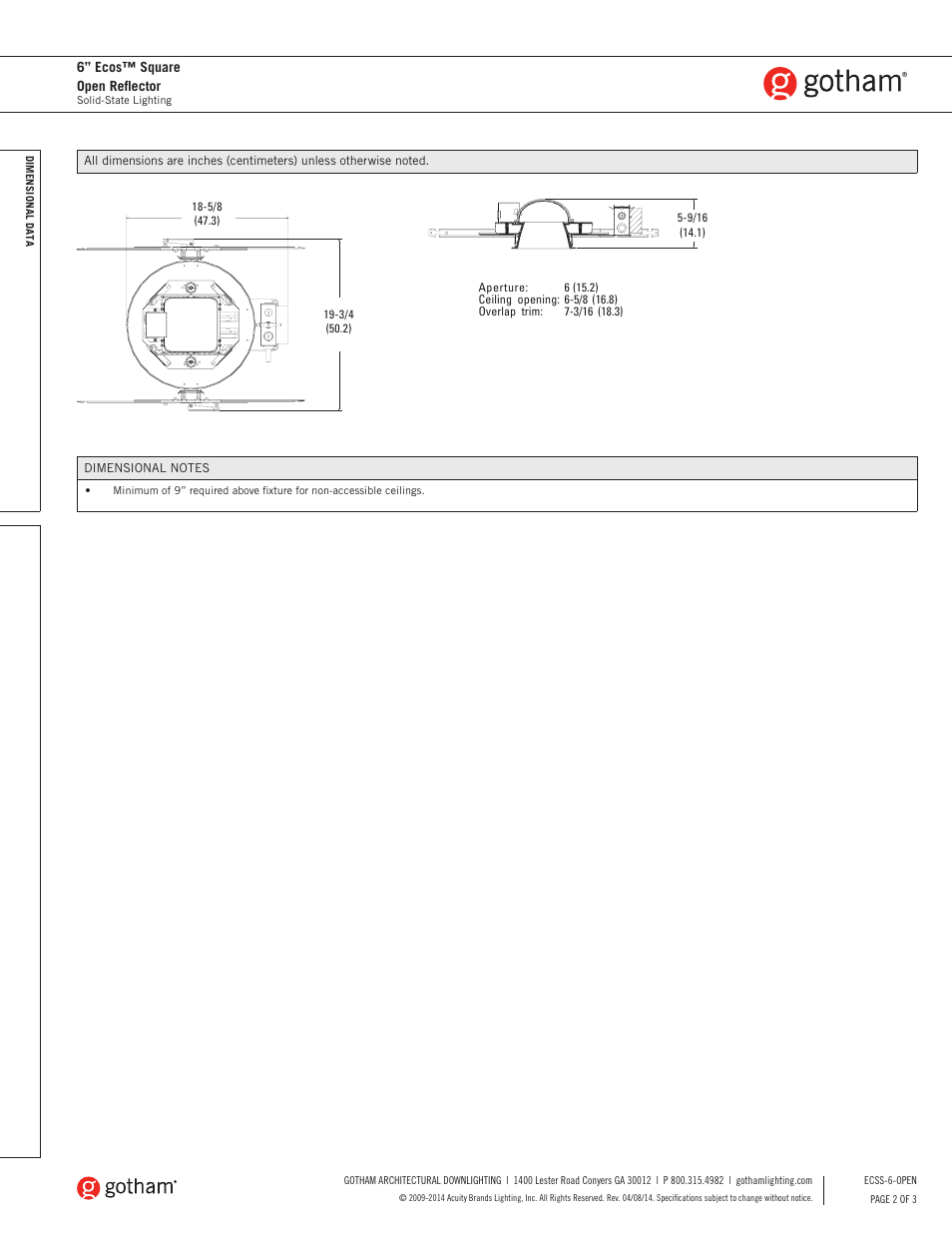 Gotham 6 Ecos Square SpecSheet User Manual | Page 2 / 3