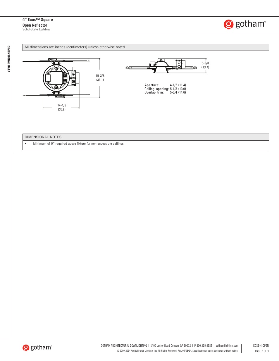 Gotham 4 Ecos Square SpecSheet User Manual | Page 2 / 3