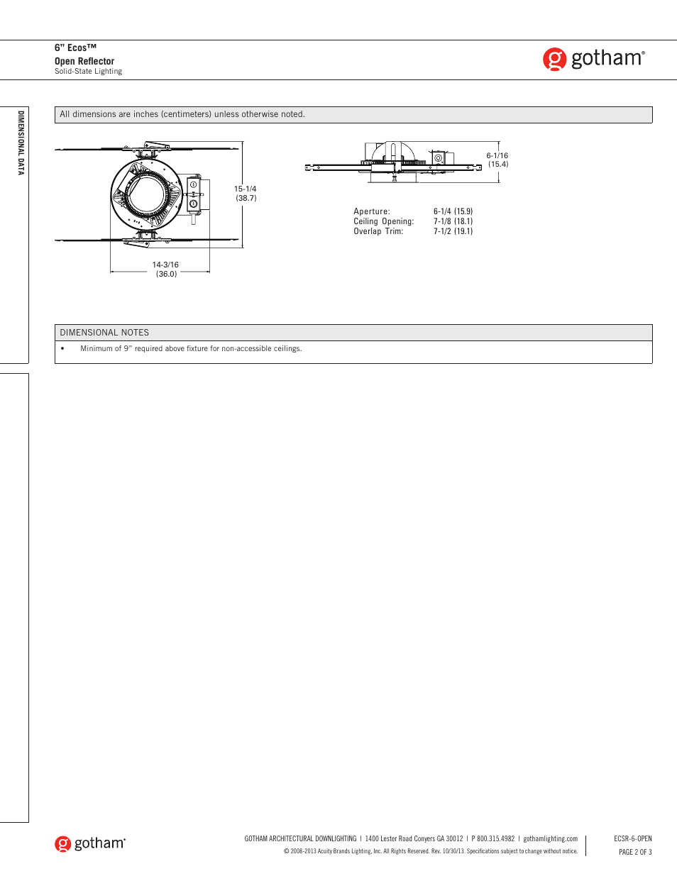 Gotham 6 Ecos Open Reflector SpecSheet User Manual | Page 2 / 3