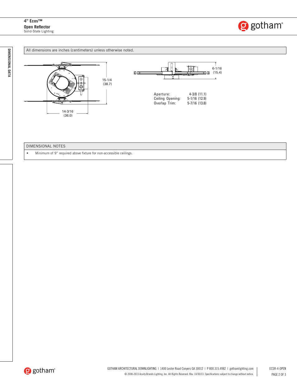 Gotham 4 Ecos Open Reflector SpecSheet User Manual | Page 2 / 3