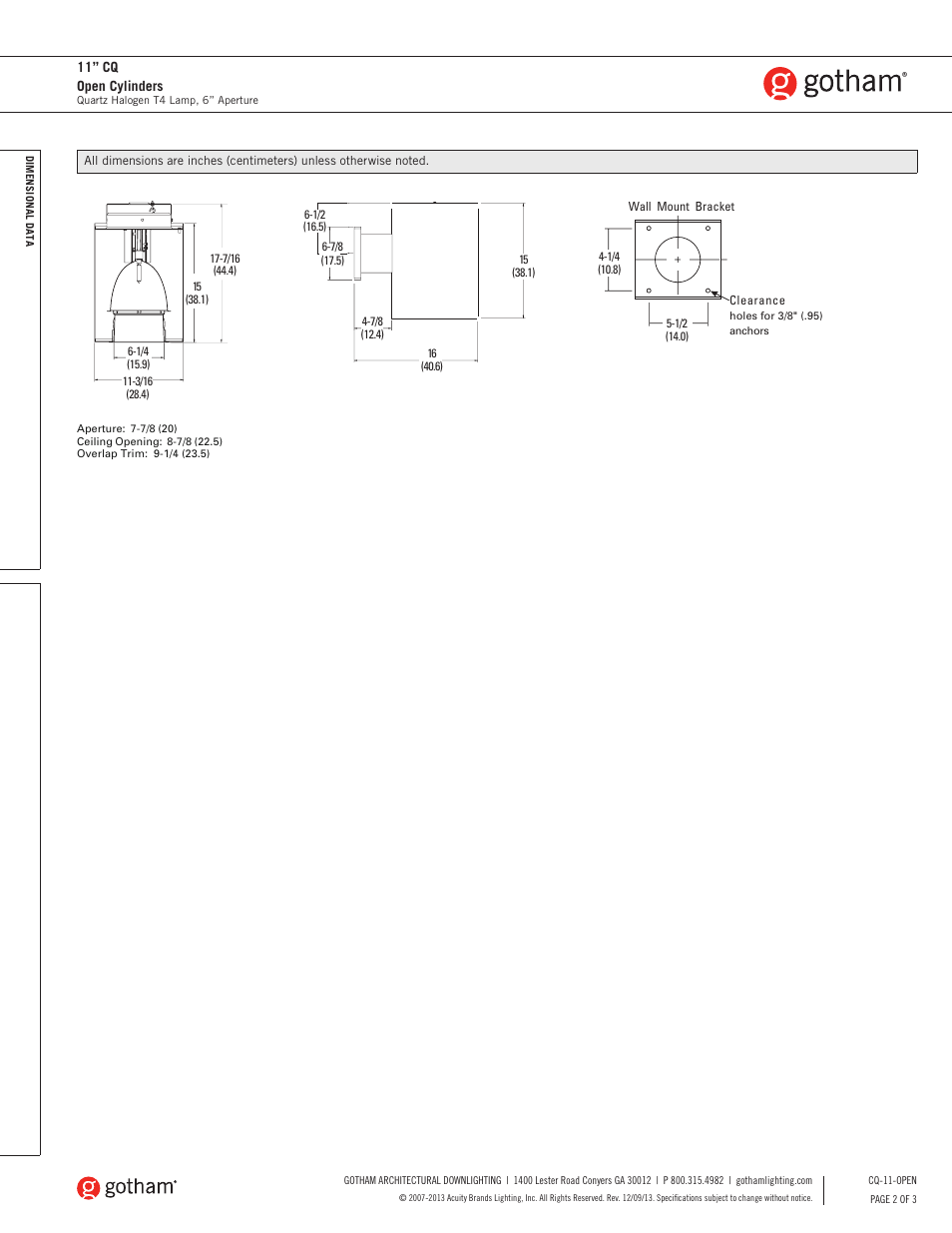 Gotham 11 CQ Open Cylinders User Manual | Page 2 / 3