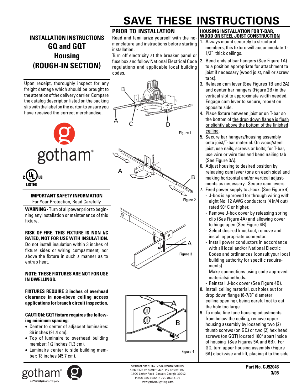 Gotham GQT Housing (ROUGH-IN SECTION) User Manual | 2 pages
