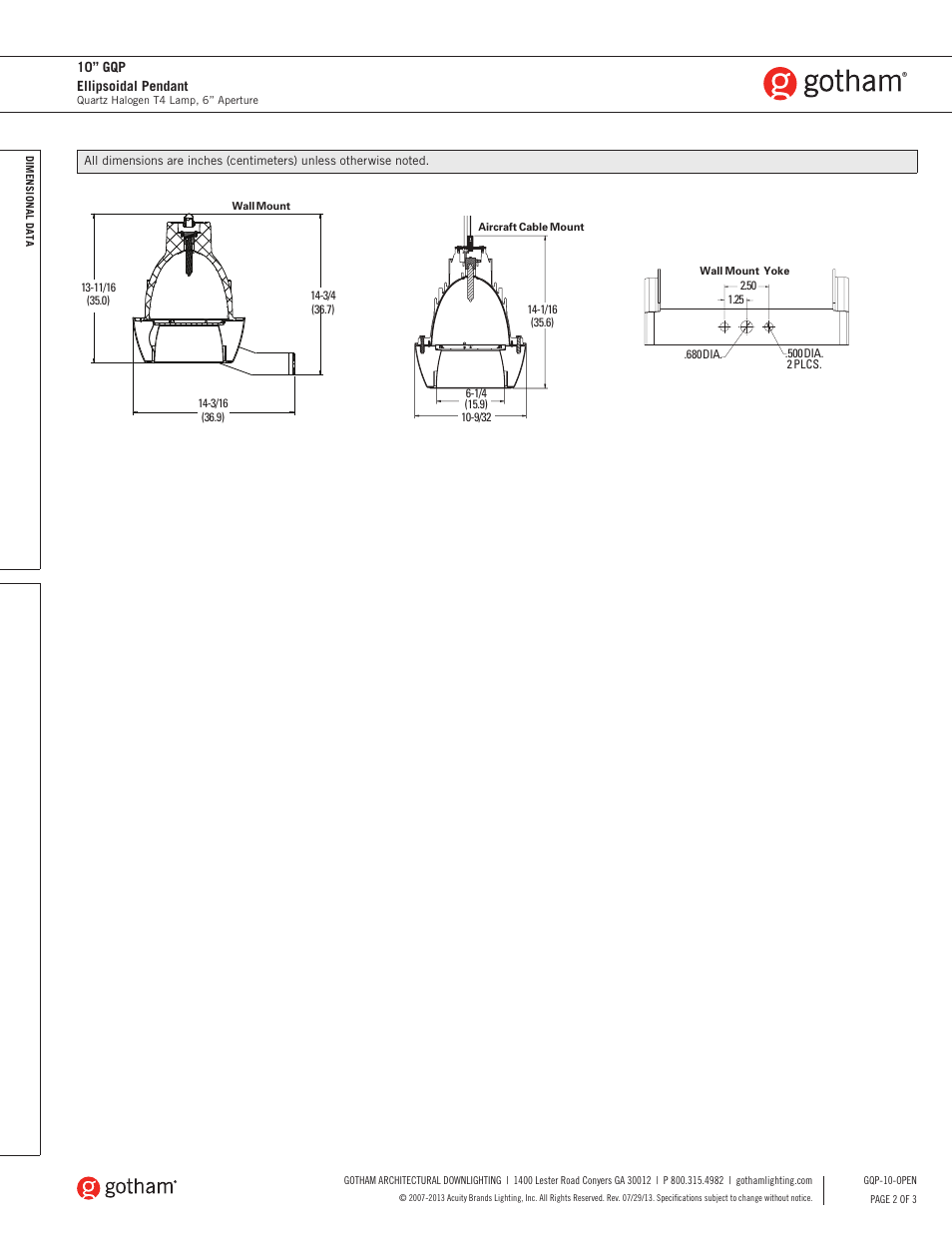 Gotham 10 GQP Ellipsodial Pendant SpecSheet User Manual | Page 2 / 3