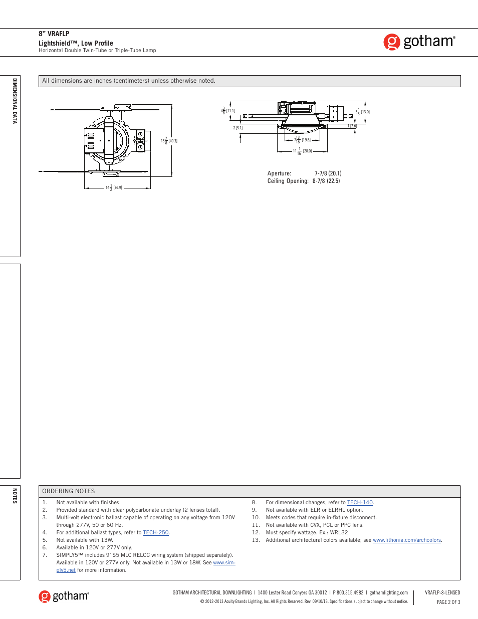 8” vraflp lightshield™, low profile | Gotham 8 VRAFLP Lightshield, Low Profile SpecSheet User Manual | Page 2 / 3