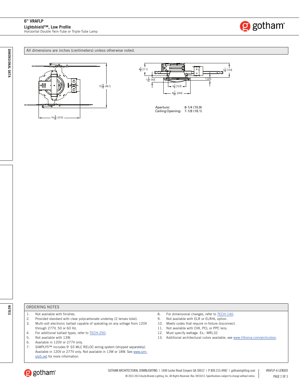 6” vraflp lightshield™, low profile | Gotham 6 VRAFLP Lightshield, Low Profile SpecSheet User Manual | Page 2 / 3