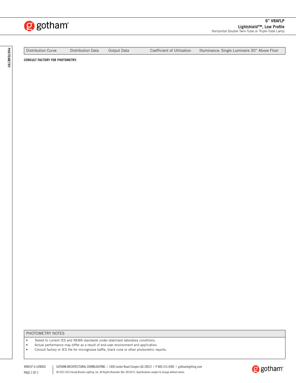 Gotham 6 VRAFLP Lightshield, Low Profile SpecSheet User Manual | Page 3 / 3