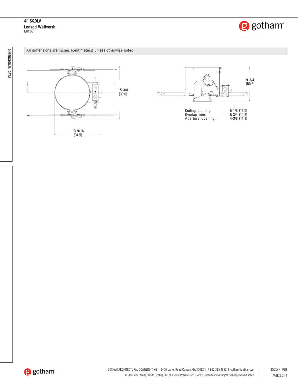 Gotham 4 SQDLV Lensed Wallwash SpecSheet User Manual | Page 2 / 4