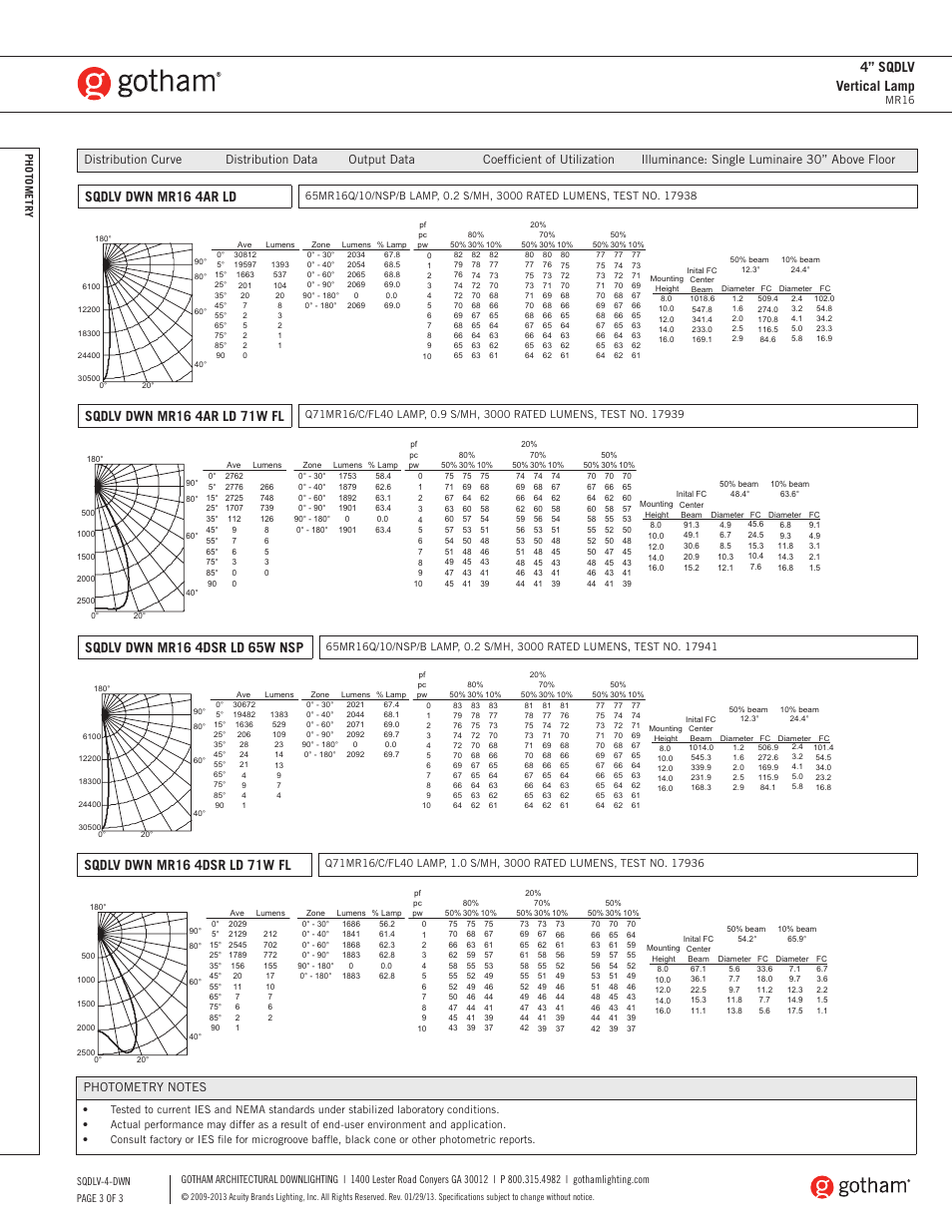 4” sqdlv vertical lamp, Sqdlv dwn mr16 4ar ld | Gotham 4 SQDLV Vertical Lamp MR16 SpecSheet User Manual | Page 3 / 3
