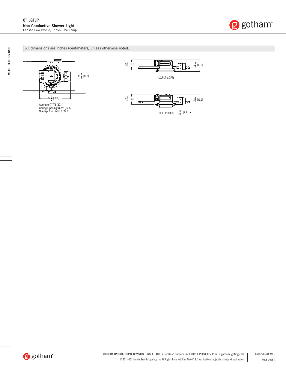 8” lgflp non-conductive shower light | Gotham 8 LGFLP Non-Conductive Shower Light SpecSheet User Manual | Page 2 / 3